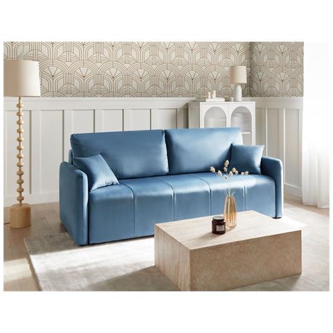 Divano Letto 3 Posti Egge Velluto Blu - Foto 1