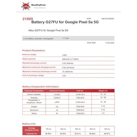 Oem Batteria Testata Ricambio Pari Originale G27fu Per Google Pixel 5a - Foto 2