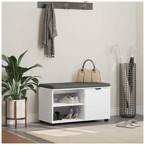 Panca per ingresso con cuscino con porta Bianco 80 x 38 x 46 cm - Foto 2