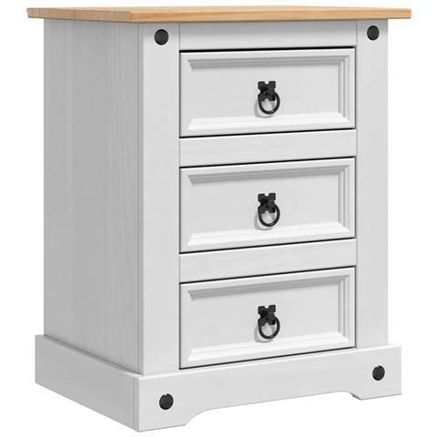 Comodino Corona Bianco 53 x 39 x 66 cm Pino massello - Foto 1