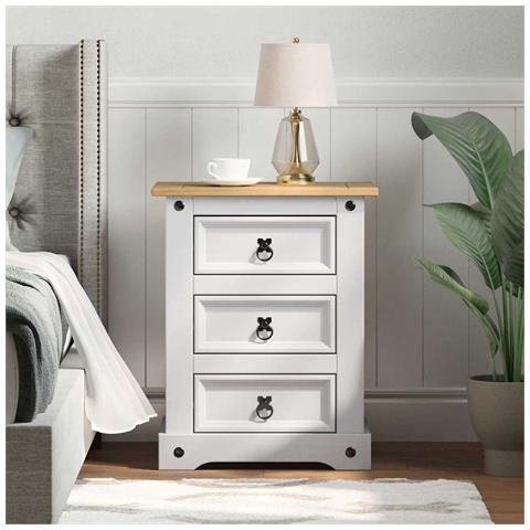 Comodino Corona Bianco 53 x 39 x 66 cm Pino massello - Foto 2