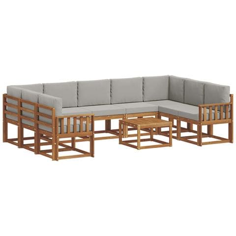 Set di divani da esterno 10 pcs Grigio Naturale e Chiaro - Foto 1
