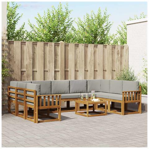 Set di divani da esterno 10 pcs Grigio Naturale e Chiaro - Foto 2