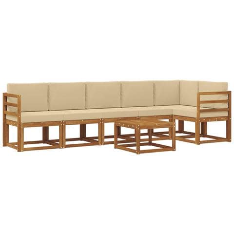 Set di divani da esterno con cuscino 7 pcs Naturale e Beige - Foto 1