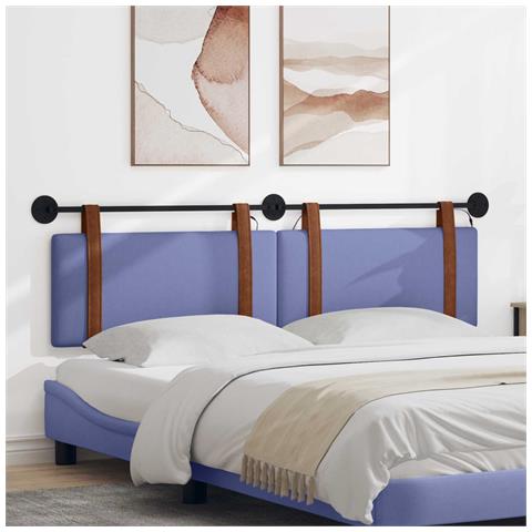 Testiera sospesa Con luce LED Blu jeans PU Antico - Foto 2