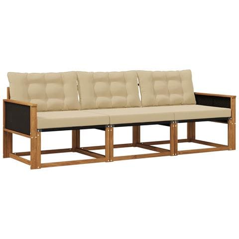 Set di divani da esterno con cuscino 3 pcs Naturale e Beige - Foto 1