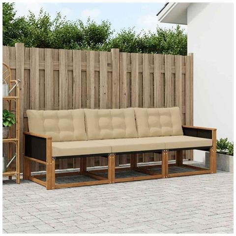 Set di divani da esterno con cuscino 3 pcs Naturale e Beige - Foto 2