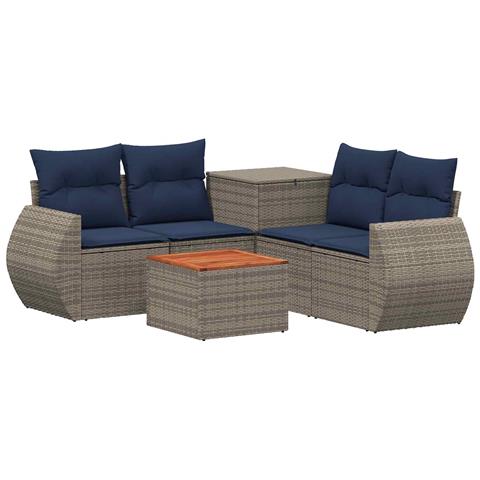 Set di divani 6 pz Grigio e Blu Navy Rattan sintetico e Acciaio - Foto 1