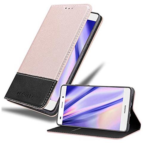 Custodia Compatibile Con Huawei P8 Lite 2015 In Oro Rosato Nero - Coperchio Protettiva Con Chiusura Magnetica, Funzione Stand E Tasca Per Le Carte - Foto 1