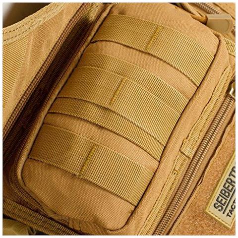 Multifunzionale Tactical Assault Gear Sling Bag Pacchetto Gamma Heavy Duty Tracolla Escursionismo Edc Messenger Molle Camera Bag Viaggi Compatto Multifunzione Sacchetto Militare (cachi)  - Foto 4