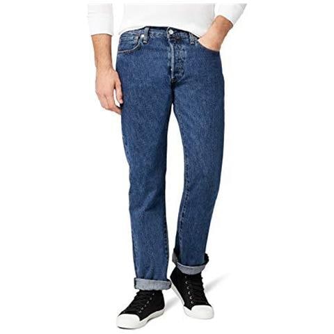 Levi Uomo 501 Original Fit Design Regolare Confortevoli Denim Jeans Blu Stonewash Crudo 36w 32l - Foto 1