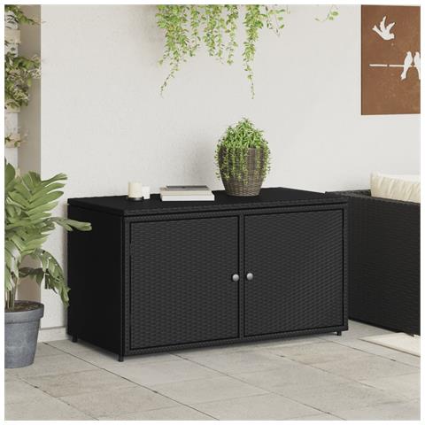 Armadietto Portaoggetti Giardino Nero 110x55x60,5cm Polyrattan - Foto 3
