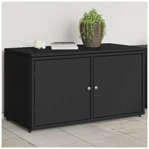 Armadietto Portaoggetti Giardino Nero 110x55x60,5cm Polyrattan - Foto 1