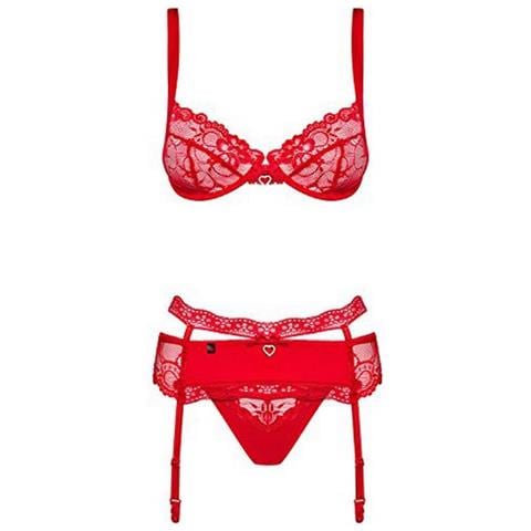 Set Di Reggiseno & Guêpière & Mutanda In Pizzo Heartina Obsessive (3 Pcs) S /m - Foto 2