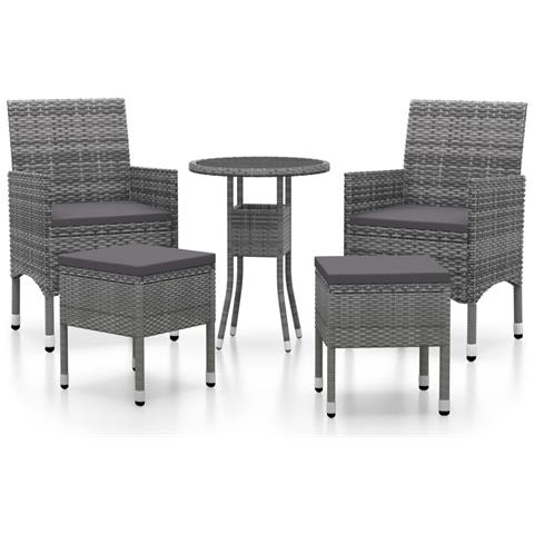 Set Divani Da Giardino 5 Pz In Polyrattan Grigio - Foto 2
