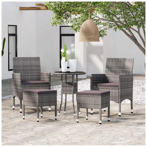 Set Divani Da Giardino 5 Pz In Polyrattan Grigio - Foto 1
