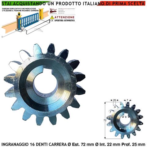 Ricambio Motore Carrera 113000/1 Ingranaggio Esterno 16 Denti X Cremagliera Cancello Scorrevole Universale M4 In Accia - Foto 1