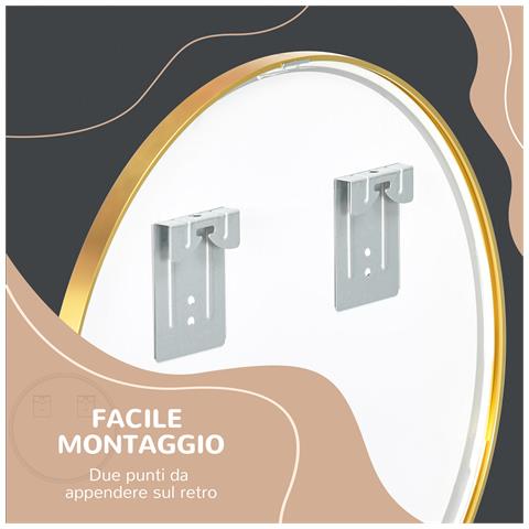 Specchio Bagno Rotondo Con Cornice Da Parete In Lega Di Alluminio, Ø50x2cm, Oro - Foto 2