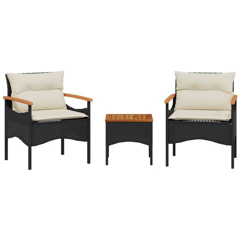 Set Divani Da Giardino 3 Pz Con Cuscini In Polyrattan Nero - Foto 1