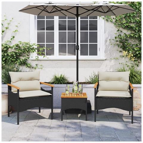 Set Divani Da Giardino 3 Pz Con Cuscini In Polyrattan Nero - Foto 2