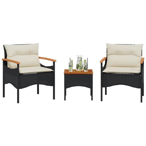 Set Divani Da Giardino 3 Pz Con Cuscini In Polyrattan Nero - Foto 8