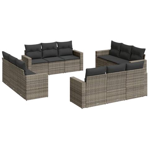 Set Divani Da Giardino 12 Pz Con Cuscini Grigio In Polyrattan - Foto 2