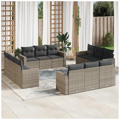 Set Divani Da Giardino 12 Pz Con Cuscini Grigio In Polyrattan - Foto 1