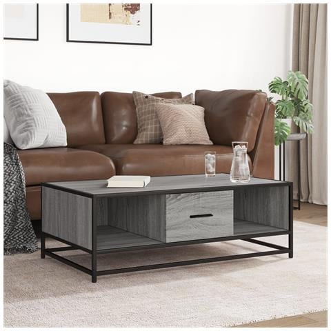 Tavolino Grigio Sonoma 100x57x35 Cm Legno Multistrato E Metallo - Foto 3