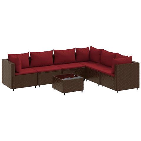 Set Divani Da Giardino 7 Pz Con Cuscini In Polyrattan Marrone - Foto 2