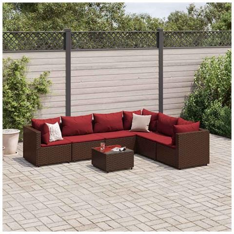 Set Divani Da Giardino 7 Pz Con Cuscini In Polyrattan Marrone - Foto 1