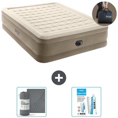 Set Materassino Gonfiabile - 203x152x46 Cm - Beige - Include Accessori Coordinati - Foto 1