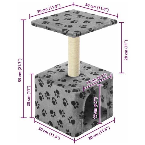 Albero Per Gatti E Tiragraffi Sisal 55 Cm Zampe Stampate Grigio - Foto 7