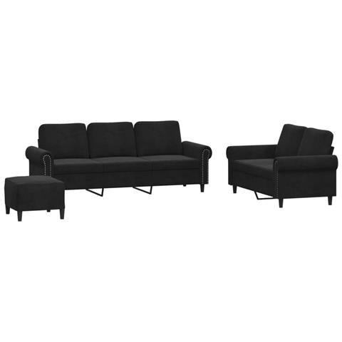 Set di Divani 3 pz con Cuscini Nero in Velluto - Foto 1