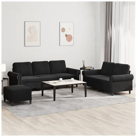Set di Divani 3 pz con Cuscini Nero in Velluto - Foto 2
