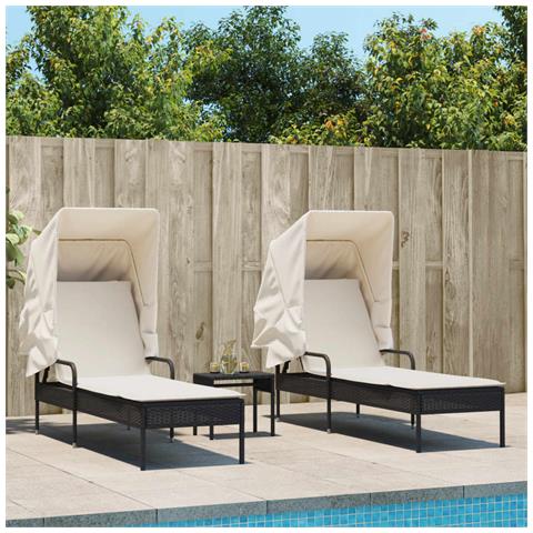 Lettini Prendisole 2 pz con Baldacchino e Tavolino Polyrattan - Foto 2