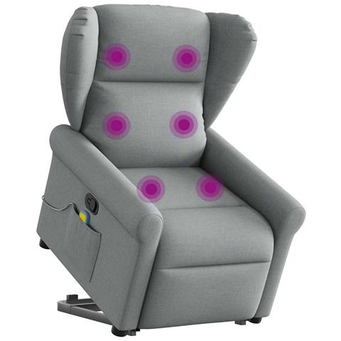 Poltrona Alzapersona Massaggi Reclinabile Grigio Chiaro Tessuto - Foto 1