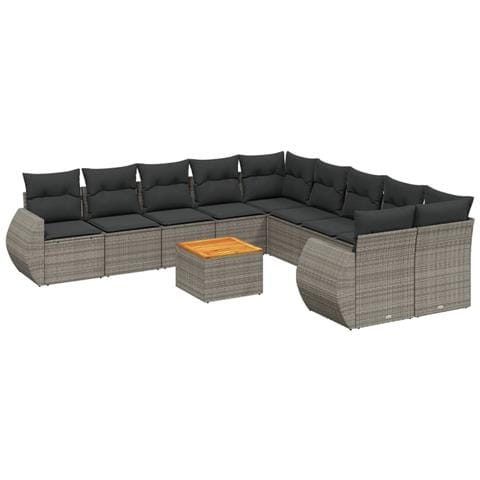 Set Divani da Giardino 11 pz con Cuscini in Polyrattan Grigio - Foto 1