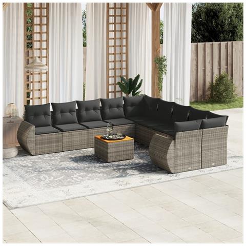 Set Divani da Giardino 11 pz con Cuscini in Polyrattan Grigio - Foto 2