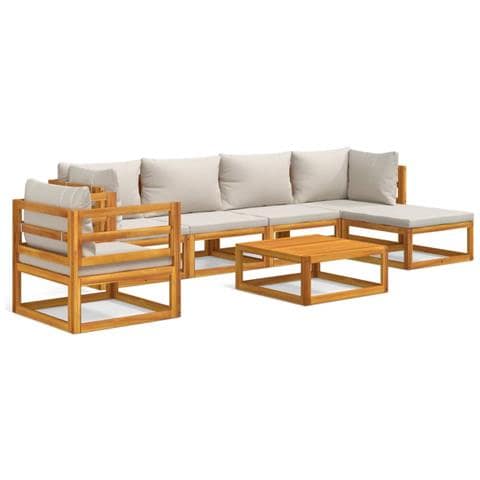 Set Salotto Giardino 7pz Cuscini Grigio Chiaro Legno Massello - Foto 1