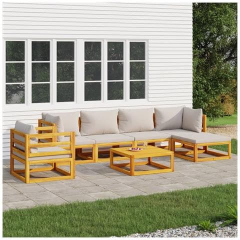 Set Salotto Giardino 7pz Cuscini Grigio Chiaro Legno Massello - Foto 2