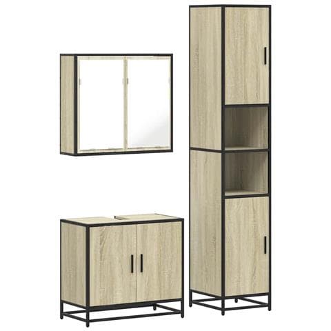 Set Mobili da Bagno 3 pz Rovere Sonoma in Legno Multistrato - Foto 1