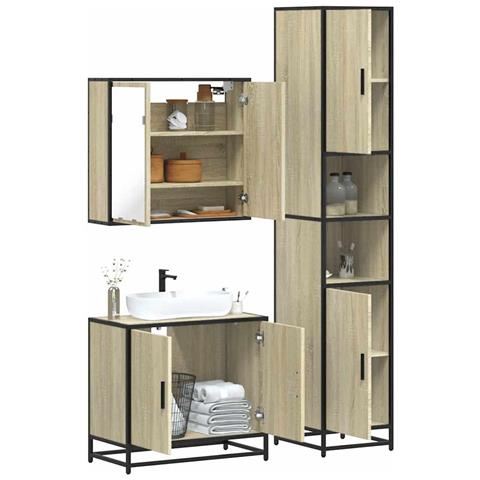 Set Mobili da Bagno 3 pz Rovere Sonoma in Legno Multistrato - Foto 2