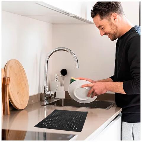 Tappetino Scolapiatti In Silicone Antiscivolo Ritagliabile 31,5 X 26,4 Cm Nero - Foto 2