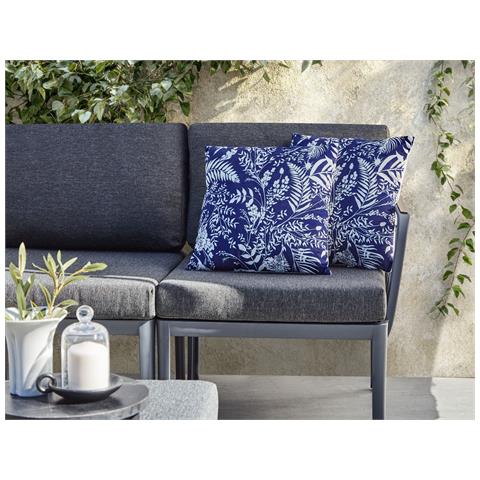 Set Di 2 Cuscini Da Esterno Glimmer Trama Di Piante 45 X 45 Cm Blu - Foto 1