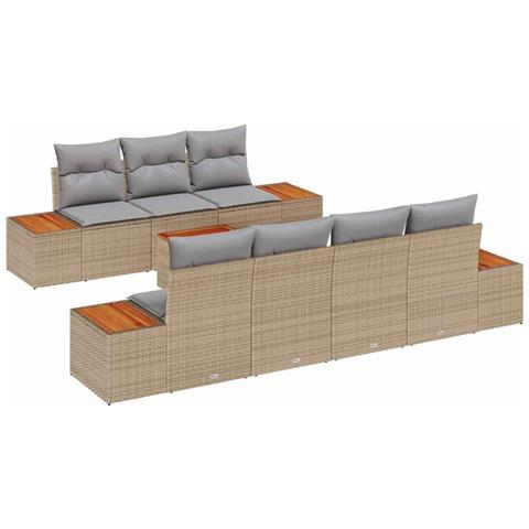 Set Divano da Giardino con cuscino 8 pcs Beige Poly Rattan - Foto 1