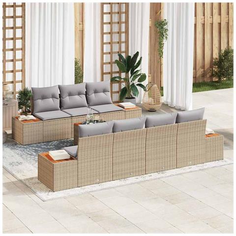 Set Divano da Giardino con cuscino 8 pcs Beige Poly Rattan - Foto 2
