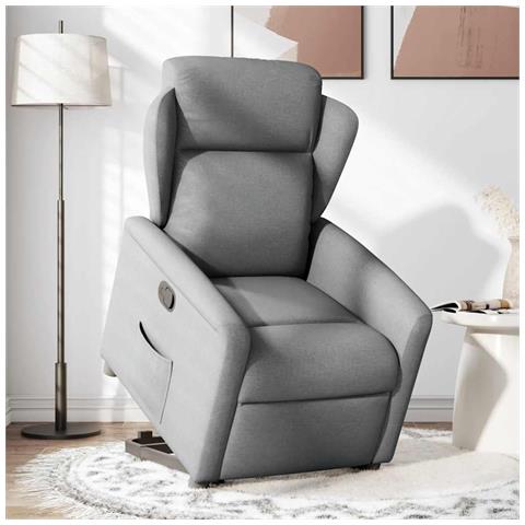 Poltrona Alzapersona Reclinabile Grigio Chiaro in Tessuto - Foto 2