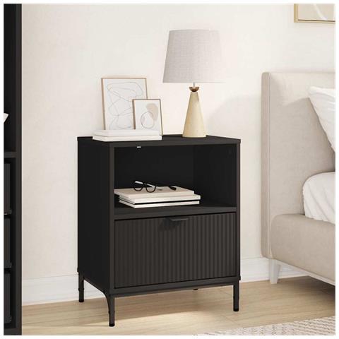Comodino con cassetto Nero 49 x 36 x 61 cm Legno multistrato - Foto 2