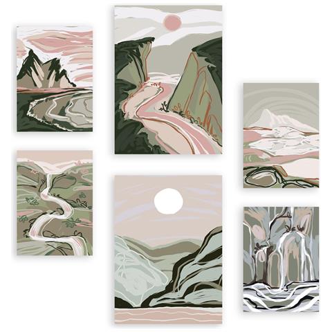 Set Di 6 Stampe Natura Complessa 1 In Sfondi Astratti Dipinti Decorativi Estetici Per Il Tuo Soggiorno, Camera Da Letto, Casa A3 & A4 Senza Cornice - Foto 1