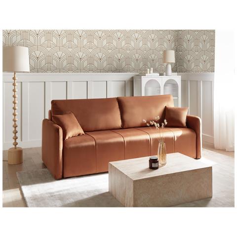 Divano Letto 3 Posti Egge Velluto Marrone Dorato - Foto 1